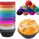 Foil Cupcake Liners - Rainbow Metallic Baking Cups for Weddings, Birthdays, Baby Showers - Standard Size Muffin Paper Cases - 10 Colors, 500 Pieces