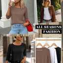 Ficerd 3 Pack 3/4 Sleeve Tops for Women Round Neck Dressy Basics Tees Casual Trendy Loose Fit T Shirts (Brown, L)