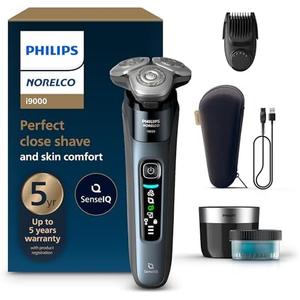 Philips Norelco Shaver i9000, Wet & Dry Electric Shaver, Taubenblau, SenseIQ Technology, Triple Lift & Cut System, 360 Rotating Dual SteelPrecision Precision Blades, Beard Styler, Model X9001/91