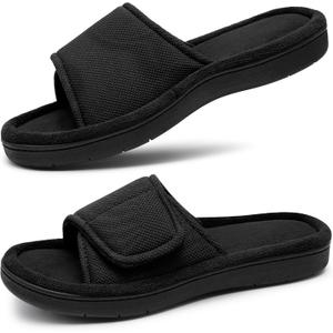 Women's Adjustable Indoor/Outdoor Machine Washable Memory Foam Slide (9, Black)