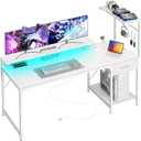 PRAISUN 55.1 Inch Gaming Desk with LED Lights & Power Outlets