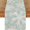 Artoid Mode Aqua Snowflakes Christmas Table Runner, Seasonal Winter Holiday Kitchen Dining Table Decoration for Home Party Decor 13x90 Inch