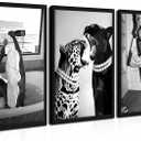 Framed Trendy Black and White Wall Art Set of 3, Fashionable Cheetah Wall Decor, Posters for Room Aesthetic, Modern Vintage Photography Model Canvas Prints for Living Room Bedroom – 16x24in, 24L" x 16W"