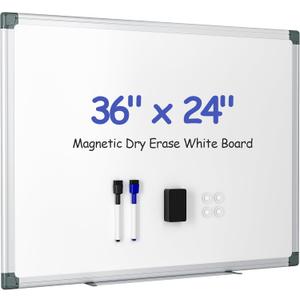 Magnetic White Board for Wall, 36" x 24" Dry Erase Board Kit with 2 Magnetic Dry Erase Markers, 4 Magnets, Eraser, Pen Tray & Mounting Kit  White Board Dry Erase for Home, Office, School (Silver)