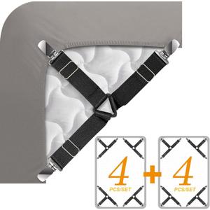 Ultrashang Sheet Straps Clip Triangle: 2-Set Elastic Fitted Bedding Sheet Fasteners Holder Suspenders for Bed Band Crib Mattress Pad Corner Gripper Bedsheet Keeper