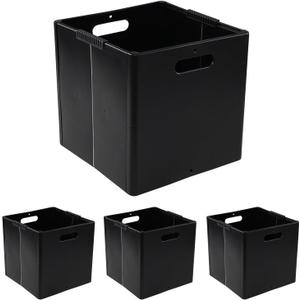 Anbers 4 Packs Collapsible Plastic Cube Storage Bins, Black Foldable Storage Cube Bins