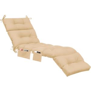 Kigley Outdoor Chaise Lounge Cushions with 3 Side Pocket 74.5 x 22 x 4.7 Inch Patio Chaise Lounge Cushion, Water-Repellent and Fade-Resistant Tufted Summer Replacement(1 Pcs,Beige,Solid Color)