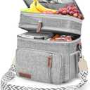 LOKASS Lunch Box for Women/Men-16L-Insulated Lunch Bag, Expandable Double-layer Leakproof Cooler Bag with Upgrade Adjustable Shoulder Strap Ideal for Work/Travel/Picnics（Gray&White）