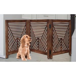 Lightnpro Extra-Wide Wooden Dog Gate Rustic Freestanding Indoor Pet Barrier, Foldable Safety Fence for Small Dogs, Decorative Room Divider for Stairs, Doorways & Hallways 24x54 Inch Burnt Finish