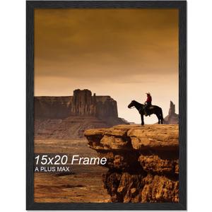 A PLUS MAX 15x20 Picture Frame Set of 3, Black Engineered Wood Frame for 15 x 20 Inch Picture Poster Photo, Light Weight 15 by 20 Frame with Wood-grain for Wall - 3 Pack/Black/15 x20