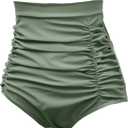 COCOPEAR Women's Ruched High Waisted Bikini Bottom Retro Vintage Swim Short Tankinis (Green, S)