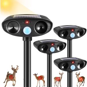 2026 Sonic Fortress Pro Deer Repellent Devices Solar Ultrasonic Animal Repellent with Motion Sensor,Squirrel Fortress Pro Raccoon Repellent to Scare Cat Rabbit Skunk Squirrel Out of Yard Garden 4Pack