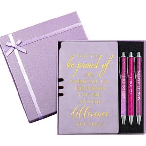 5 Pcs Employee Appreciation Gift Leather Journal Notebook 3 Ballpoint Pens with Box Graduation Thank You Gift for Nurse Coworker Teacher Social Worker Employee Volunteer(Purple)