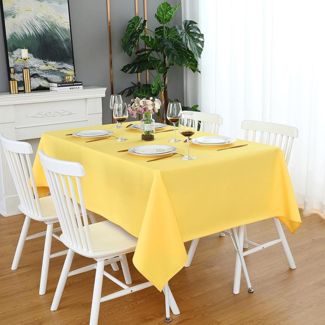 FOLINS&HOME Yellow Rectangle Tablecloth 52 x 70 Wrinkle Free Waterproof Polyester Table Cloths, Spillproof Heavy Duty and Washable Table Cover for Party, Banquet, Indoor and Outdoor-Oblong/Rectangular