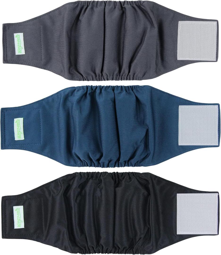 wegreeco Washable Dog Diapers - Washable Male Dog Belly Wrap - Pack of 3 - (Black, Charcoal, Navy, Medium)
