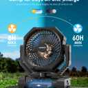 Camping Fan Rechargeable, 60H Long-Lasting Battery Powered Fan - 4 Speeds, 3 Light, Timer, Sleep Mode, Hook, Portable Fans for Camping Gear, Travel Essentials, Tent, RV, Outdoor, Garage, Emergency
