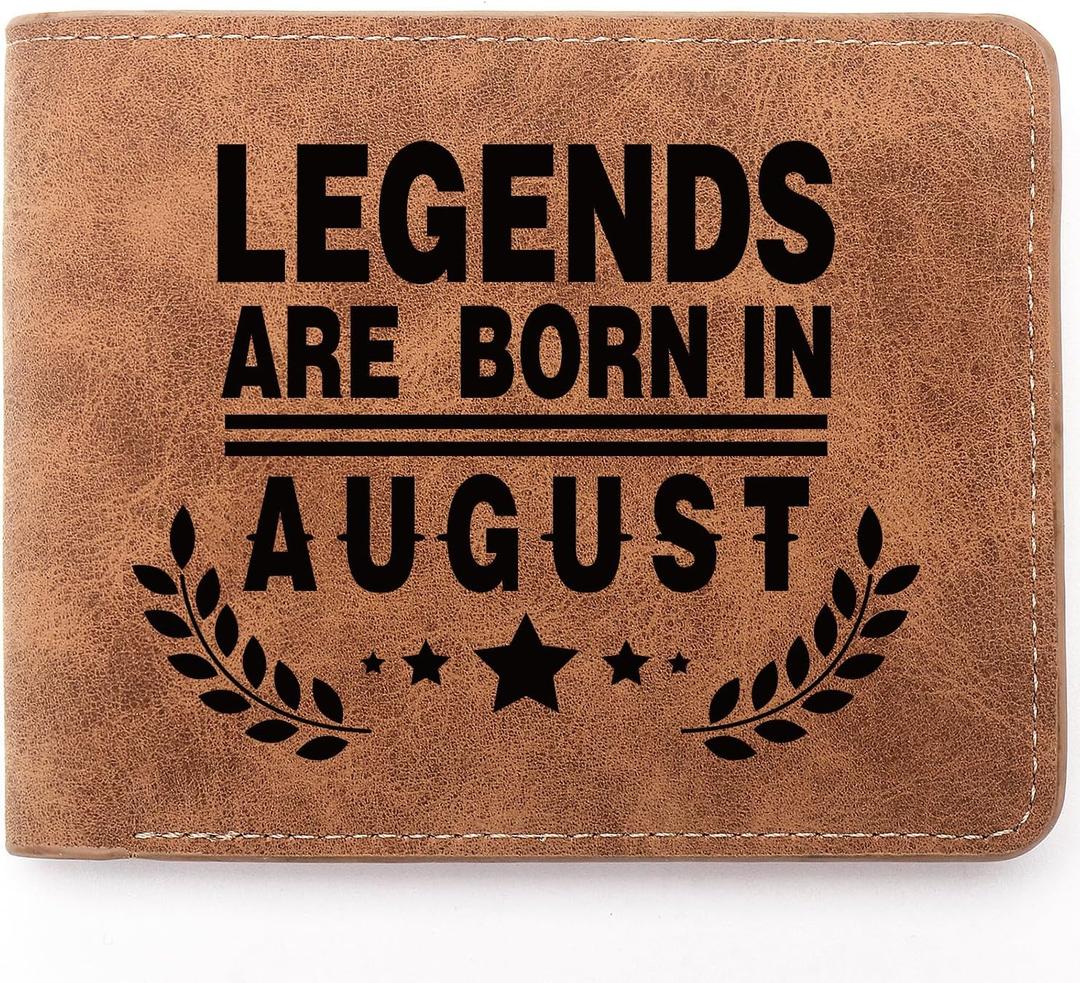Funny Birthday Gifts,Leather Wallet for Men,Engraved Personalized Leather Wallet,August Men Birthday Gift,Birthday Gift Ideas for Dad Grandpa Husband Son Uncle Coworkers (AUGUST)