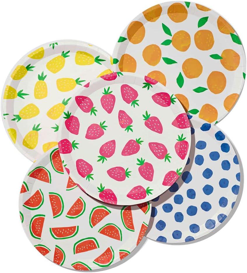 2 x Coterie Fruit Paper Plates (Set of 10 Small Plates) - Cute Party Plates for Summer Picnic, Tutti Fruitti Party, Kids Birthday - Fruit Party Decorations | 7.25 Cute Paper Plates | 2 of Each Design