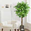 5ft Ficus Artificial Trees with Natural Curved Trunks, 60" Tall Lush Faux Tree for Home Decor Indoor, Green Lifelike Fake Ficus Tree Artificial Plants