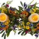 Spring Summer Candle Rings,Floral Candle Rings Wreaths 6 Inch,Daisy and Sunflowers,Mixed Flowers with 2pcs Plastic Candles,Perfect for Spring Decor,Centerpieces for Tables,Indoor Outdoor Home Decor