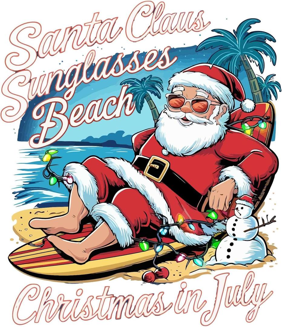 Family Snta Claus Sunglasses Beach Vibrant Quote Wall Decal Decoration Christmas in July Cute Chill Santa Claus in Island Life Holiday Gift Lasts Years and Easily Removable - Size: 30 In(W) x 30 In(H)