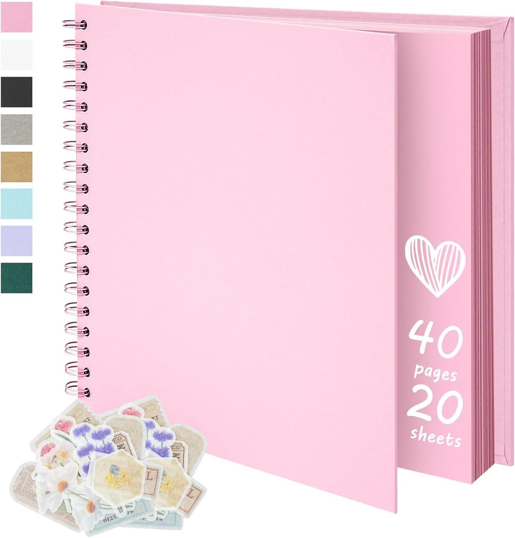 8X8 Inch DIY Scrapbook Photo Album, Kraft Blank Paper Scrap Book 40 Pages Memory Book for Wedding Family, Pink