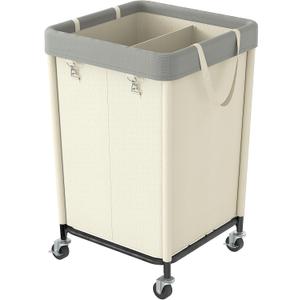 WOWLIVE 160L Rolling Laundry Hamper with Wheels, Heavy Duty Laundry Basket, Large Laundry Cart with Steel Frame and Removable Bag, Dirty Clothes Hamper for Home, Closet, Dorm, Bathroom, Beige (160L (18.318.330in))