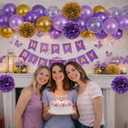 Purple Birthday Decorations for Women & Girls with Butterfly Hanging Garland, Happy Birthday Banner, Balloons, Paper Flowers & Cake Toppers