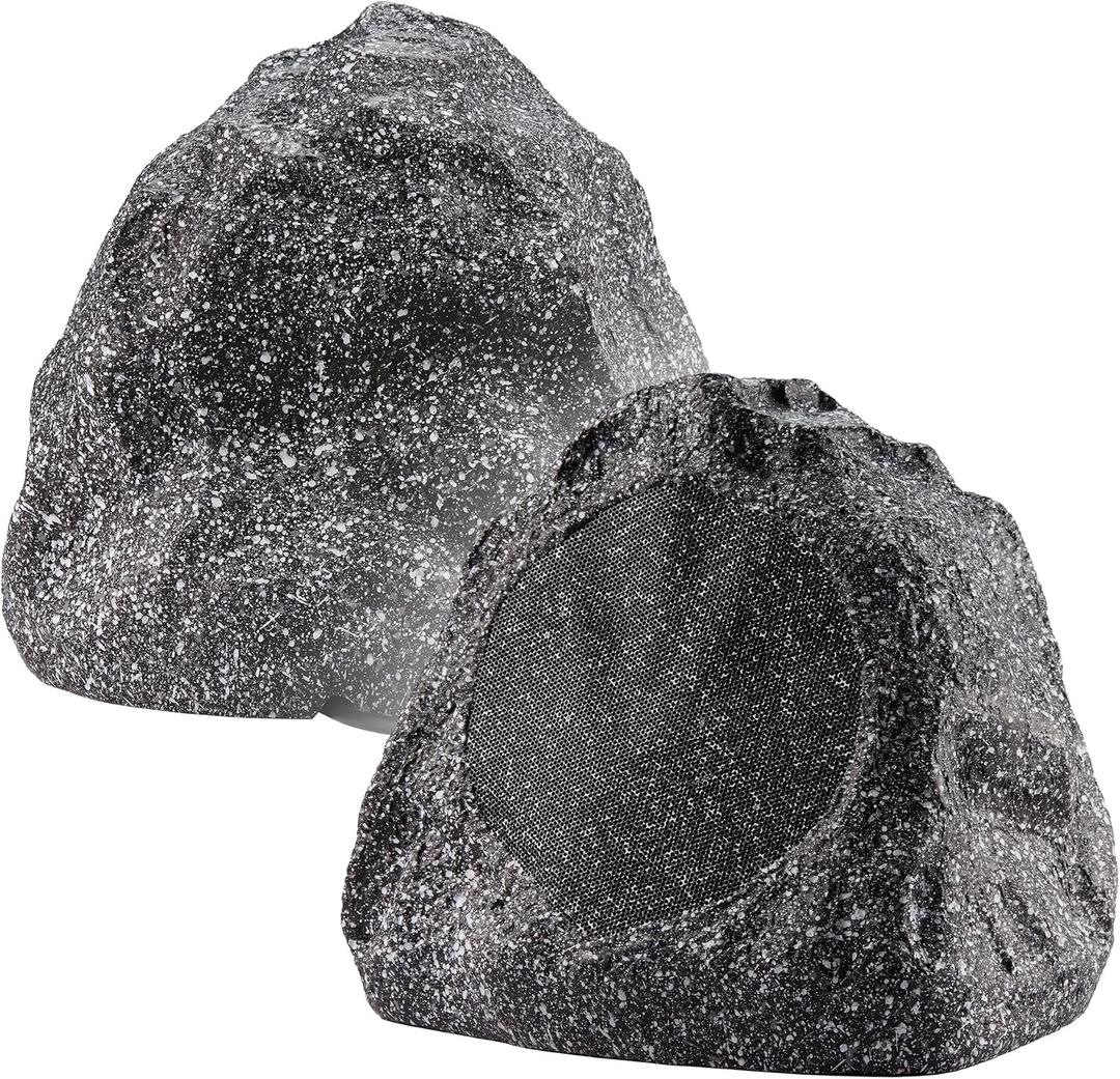 Theater Solutions 2R6G Outdoor Granite 6.5" Rock 2 Speaker Set for Deck Pool Spa Yard Garden