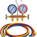 2026 Upgrade 42006 Test and Charge Manifold Set with 3-1/8" (80 mm) Gauge, for R-22/134A/404A, 1/4" to 1/4" Standard Flare Fittings with 72"(6Ft), Hvac Gauges with Colored Label and Hoses Set
