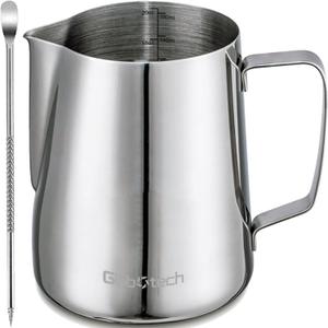 Stainless Steel Milk Frother Cup - Espresso Steaming Pitchers Coffee Foam Making Pitcher Latte Art Froth Cup Steaming Jug Cappuccino Hot Chocolate 20 Oz (600ml) (01 Silver)