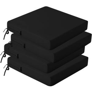 idee-home Outdoor Chair Cushions Set of 4, Waterproof Outdoor Seat Cushions for Patio Furniture, Outside Replacement Chair Pad with Ties for Lawn Deck Porch, 19 x 19 Black (19"x19"(Pack of 4))