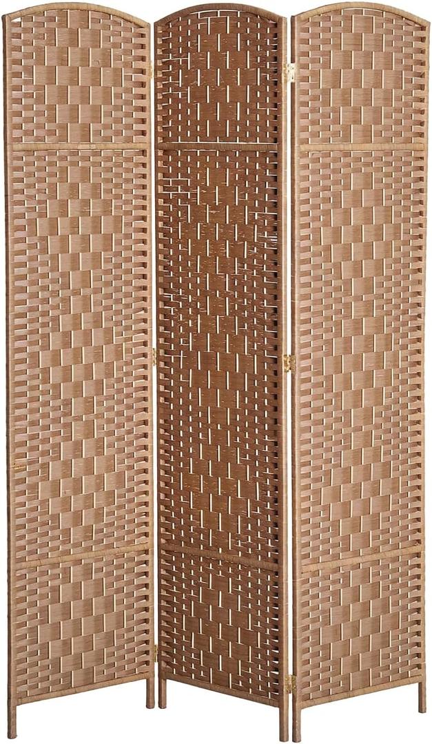 HOMCOM Room Divider 3 Panel, 6FT Tall Folding Privacy Screen, Freestanding Hand-Woven Partition for Room Separation with 360 Hinges, Paper Rope Diamond Weave, Natural