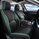 Coverado Automotive Seat Covers Front Seats, Leather Seat Covers 2 Pack, Black Green Car Seat Cover, Waterproof Car Seat Protector with Lumbar Support, Front Seat Covers Universal Fit for Most Cars
