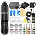 Tattoo Kit Wormhole Rotary Tattoo Machine Kit for Beginners Cartridge Needles Tattoo Machine Kit with Tattoo Inks Power Supply Tattoo Pen Kit WTK162