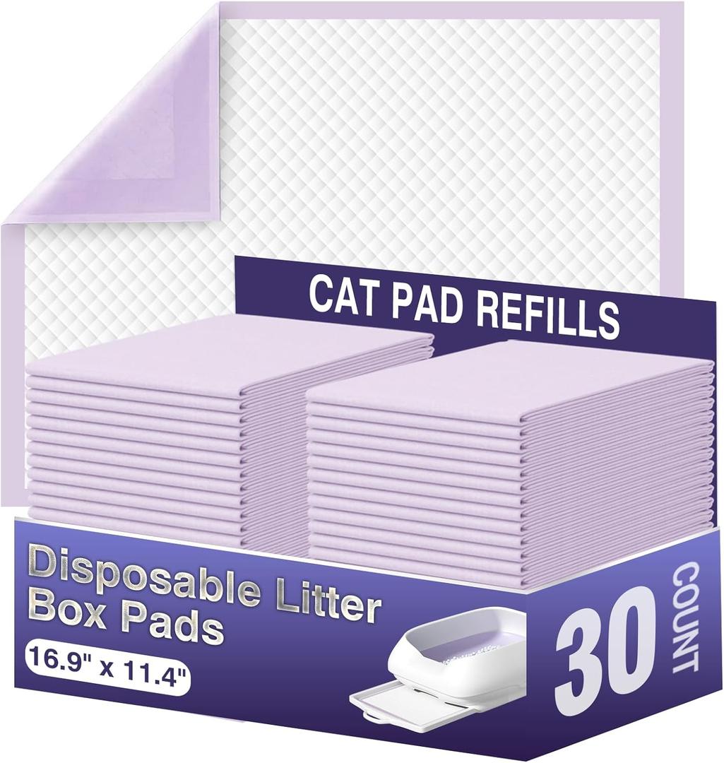 IMMCUTE Cat Pads 16.9" X 11.4", 30 Ct | Pee Pads for Cats | Thickened 6-Layer Super Absorbent Pads | Cat Pads for Tidy Cats Breeze Litter System | Cat Pee Pad for Litter Box