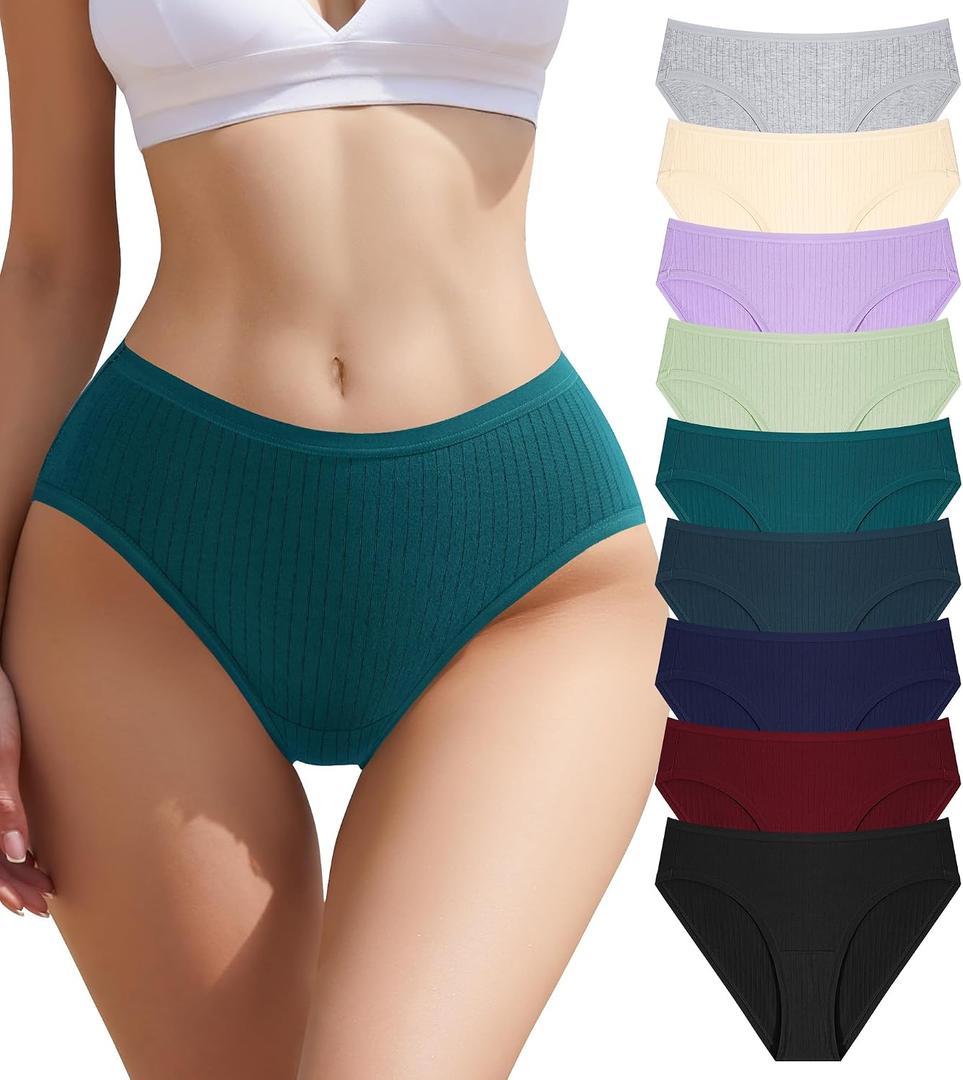 9 Pack Womens Underwear Cotton High Leg Brief Underwear for Women Pack High Waisted Briefs Soft Breathable Panties (XL)