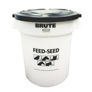 Rubbermaid Commercial Products BRUTE Container with Lid 20 Gal Feed/Seed White, for Bird/Animal/Pet Food