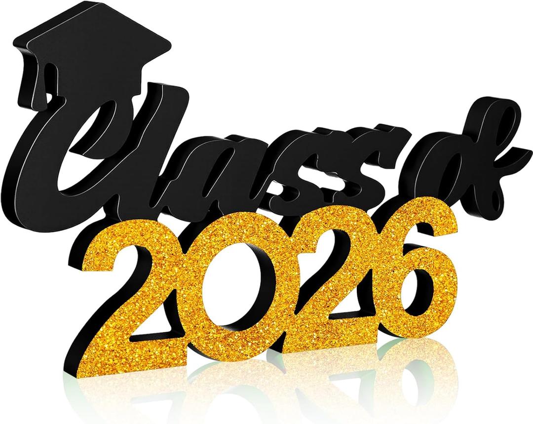 Class of 2026 Sign Graduation Party Decorations 2026 Grad Photo Booth Prop Graduation Table Centerpieces for Senior Night Decor Signs College High School Party Supplies(Black and Gold)
