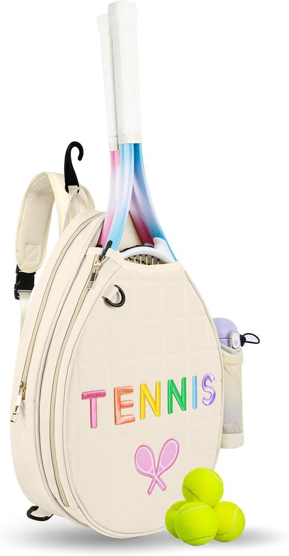 NZNDB Tennis Bags for Women Girl, Tennis Sling Crossbody Backpack, Water Resistant Tennis Bag for Pickleball, Tennis, Racketball (White)