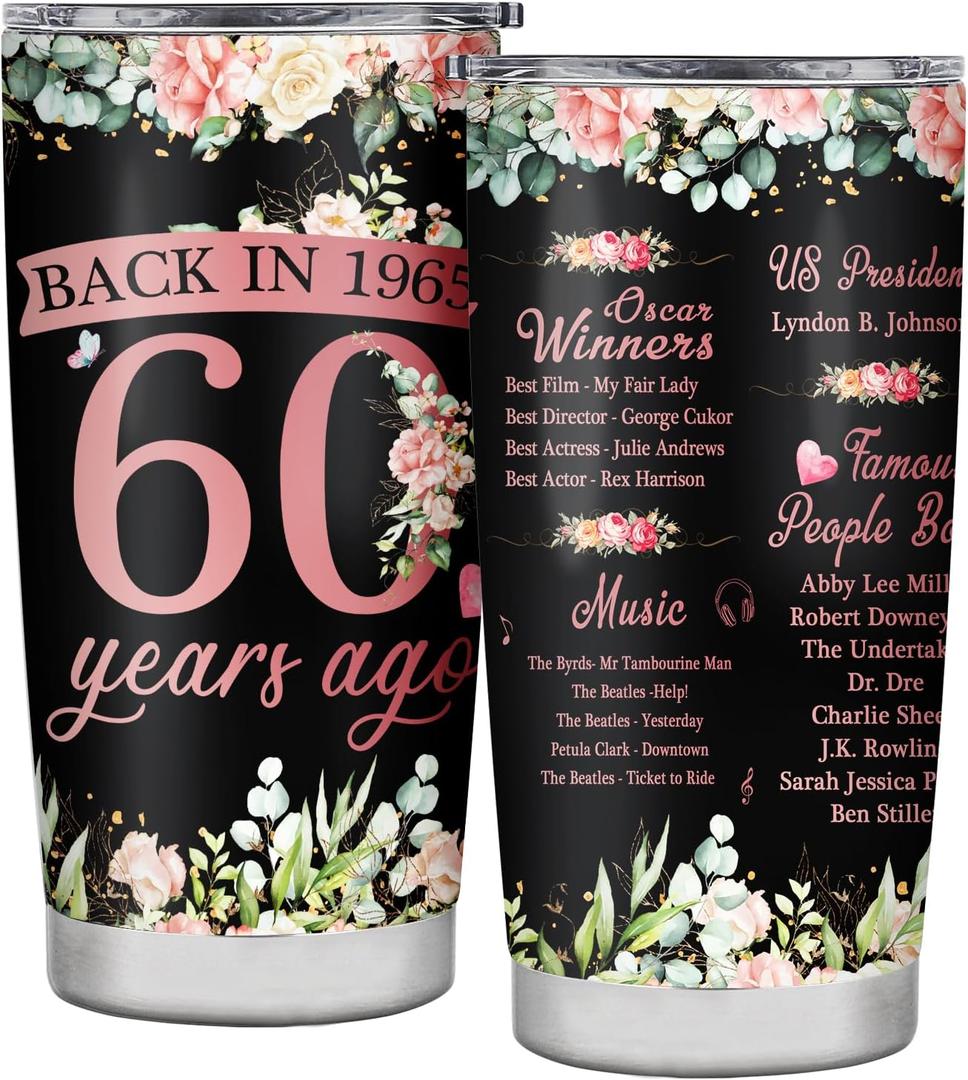 Stainless Steel 60th Birthday Gifts for Women Tumbler, 20 oz, Insulated, Love, Modern, BPA Free, Reusable, Hand Wash Only