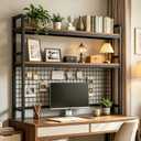 Desktop Bookshelf with Pegboard, 2-Tier Desk Hutch Storage Organizer Rack, Metal Frame & Wood Board, for 27-inch Monitor, Home Office & Dorm，Black,45.3" W