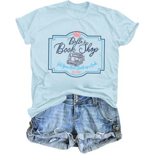 Jinluth Belle Princess Shirts for Women Book Lover Gifts Magic Kingdom T Shirts Belle's Book Shop Funny Graphic Tees Tops (Large)