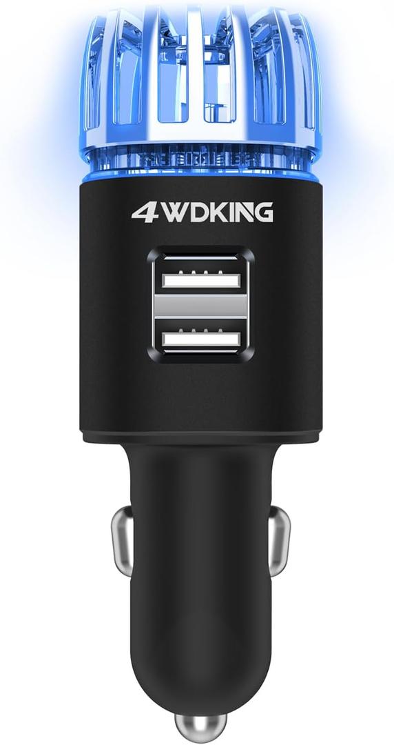 4WDKING Car Air Purifier Ionizer, 12V Plug-in Car Air Freshener Gadgets with Dual USB Charger Removes Cigarette Smoke, Pet and Food Odor, Ionic Ozone (Black)