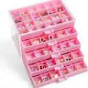 YUFONG Earring Storage Box Organizer, Acrylic Jewelry Storage Box Holder 5 Drawers Transparent Jewelry Display Stand with 120 Small Compartments Gift Boxes for Women Girls (Pink)