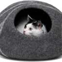 MEOWFIA Cat Cave Premium Felt Cat Bed for Indoor Cats, Handmade Merino Wool (Dark Grey, Large)