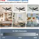 TCL 52" Ceiling Fan with Lights, Black Flush Mount Ceiling Fans with Remote Control, 6 Speeds DC Reversible, Dimmable, Noiseless, Low Profile Ceiling Fans for Bedroom