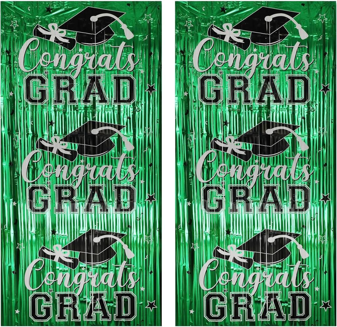 6 x Gradution Party Suppiles Backdrop Decoration 2026, Claas of 2026 Streamer Tinsel Foil Fringe Curtains, Photo Booth Prop Backdrop, Green Grad Photo Backgrounds