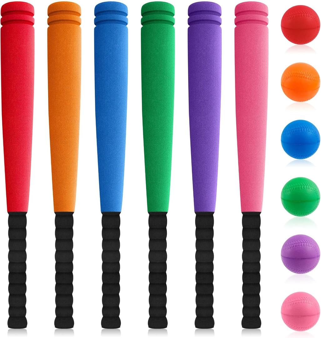 Seenelling 6 Set Foam Baseball Bat Set Including 6 Bats and 6 PE Equipment for Elementary School Foam Baseball Bat for Safety Play