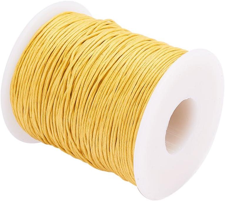 PH PandaHall 1mm Waxed Cotton Cord, 100 Yards Yellow Waxed Thread Beading String for Bracelet, Necklace, Jewelry, Waist Beads Making, Crafting, Macrame